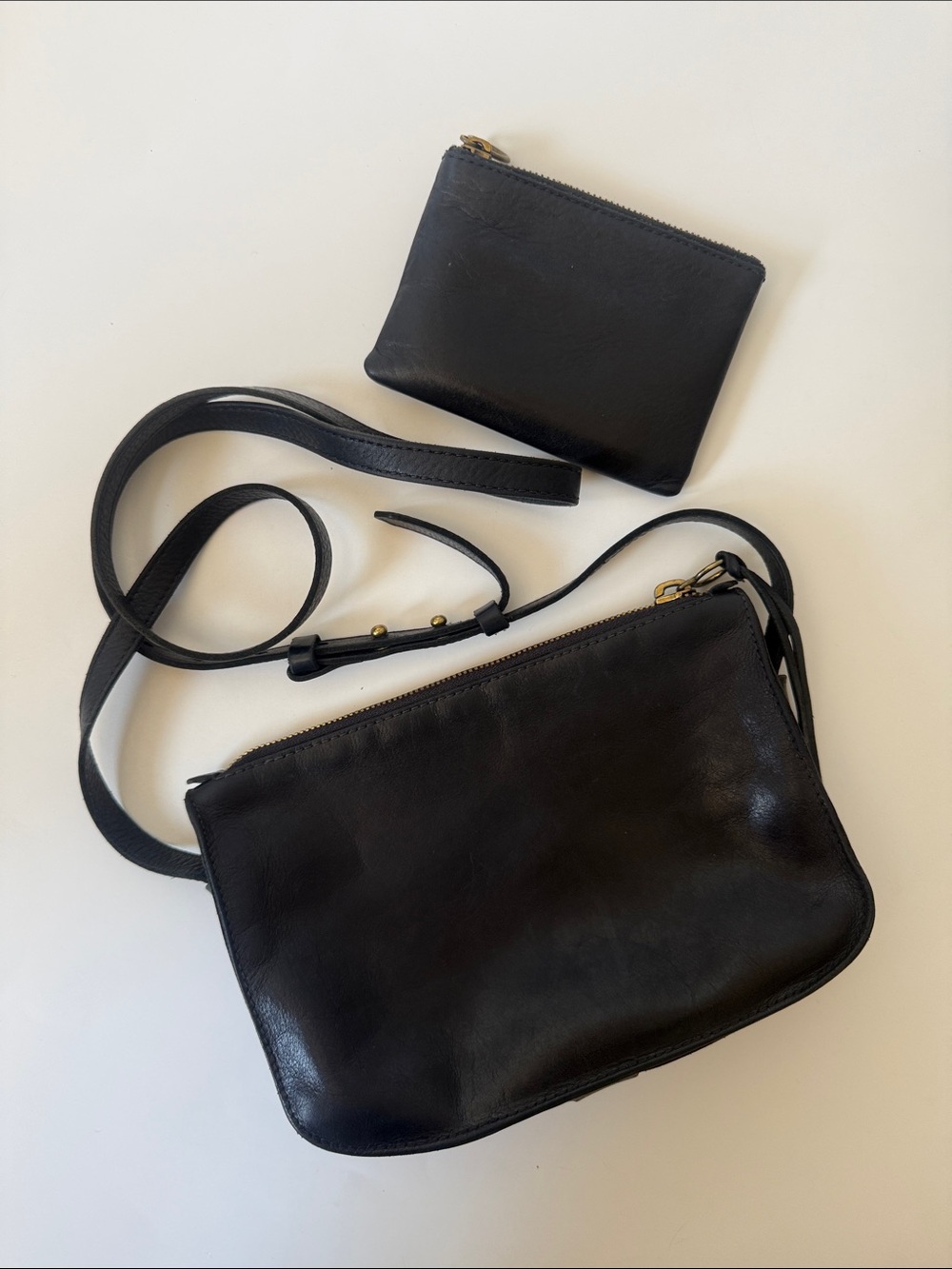 Madewell Black Leather Crossbody Bag with Zip Pouch/Wallet